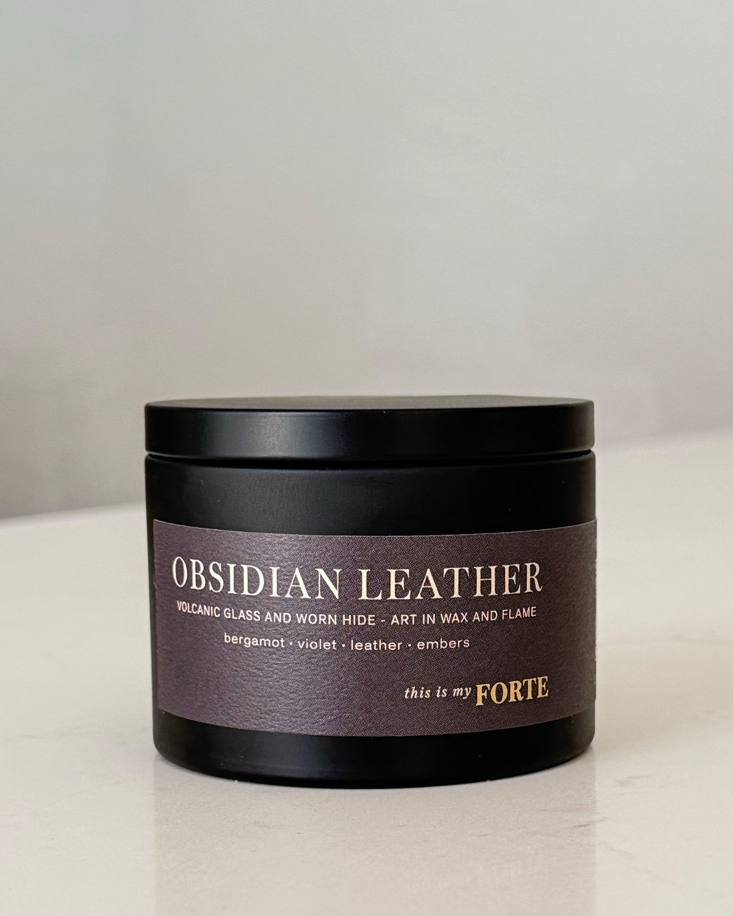 Obsidian Leather Travel Tin Candle