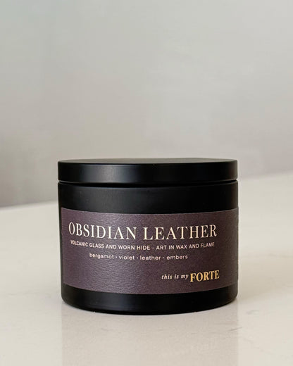 Obsidian Leather Travel Tin Candle